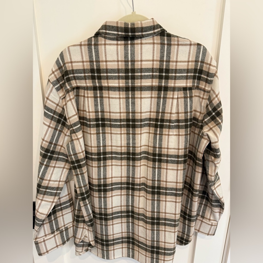 NWT Jenni Kayne O’Keeffe Olive and Oatmeal Plaid Flannel Shirt size XL - Picture 2 of 8
